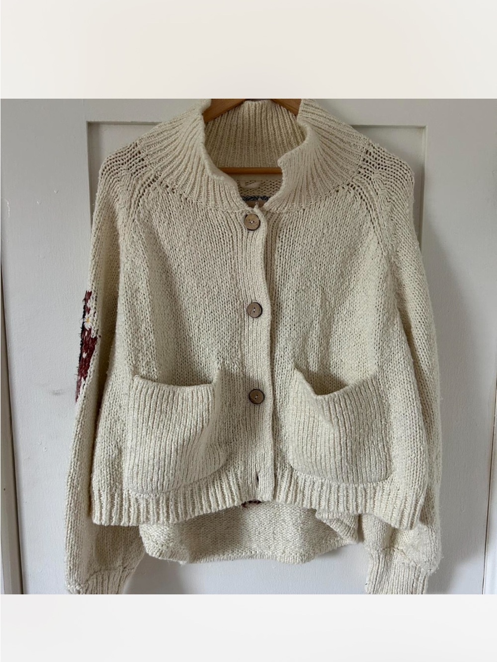 Pilcro Cream Sweater with Brown Horse Intarsia and Daisy Accents - Picture 2 of 4